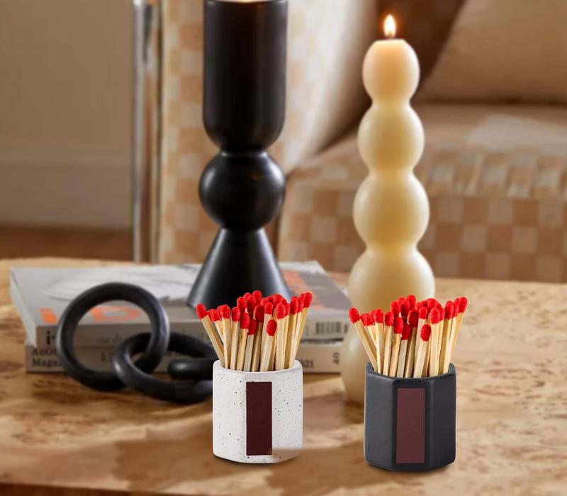 2 Packs Match Holder With Striker Anise Match Striker For Decorative Black and White  For Candles Bathroom  In A Jar With Striker Match Cloche Matchstick Holder ( NOT Included)