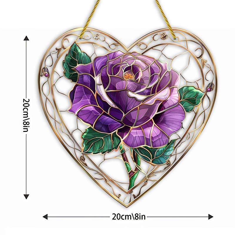 Rose Pattern Hanging Decor, 1 Count Acrylic Heart Shaped Sun Catcher, Hanging Ornament for Home, Ideal Housewarming Gift for Women