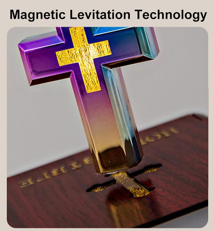 Levitating Cross Lamp Floating Bible Night Light Colorful Magnetic Levitation Cross Ornament Glowing Cross Light Home Desk Decoration