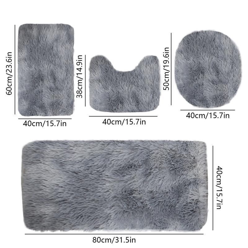 4PC Bathroom Rug Set U-Shaped Contour Rug, Mat Toilet Lid Cover,Water Absorbent Soft Microfiber Shaggy Bathroom Mat,for Tub, Shower, Bath Room,Machine Washable absorbent bath indoor mat non-slip Rectangle Diatomite bath  mats fluffy bath towel area rug