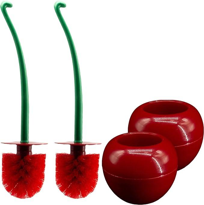 Cherry Toilet Brush Set, Cute Standing Toilet Bowl Brush and Holder Long Handle, Pack of 2