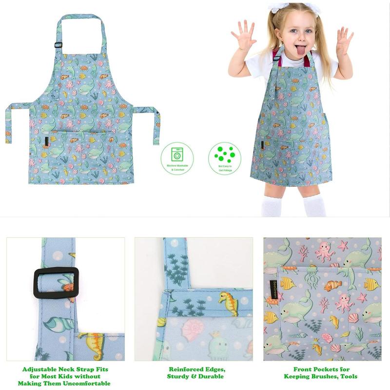 Shark Whale Apron 2 Pack Cooking Aprons with Adjustable Strap  Kitchen Aprons with Front Pocket for Girls  Painting Baking Artist Washable Foldable Lightweight