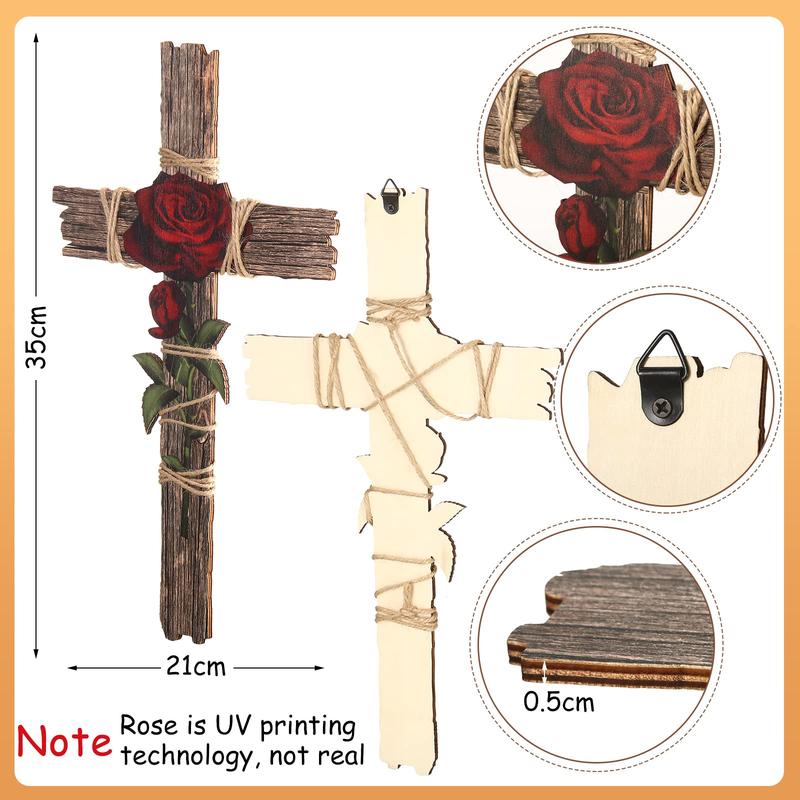 Cross Decoration Wood Cross Wall Cross with Hemp Rope Rose Wall Mounted Holy Cross Prayer Cross Wooden Wall Cross Religious Decor for Home Decoration, Gift for Christian, Christmas Gift