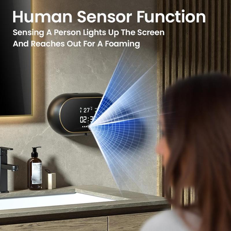 Wall Mounted Automatic Soap Dispenser with Type-C Port, Rechargeable Screen Display Gel Soap Dispenser, Sensor Foam Hand Wash Machine, Intelligent Infrared Automatic Sensor Foam Dispenser, Bathroom Accessories