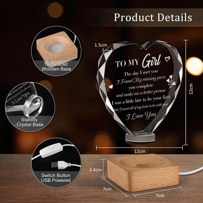 to My Gifts 3D Illusion Lamp for Girlfriend, Engraved Crystal Night Light Presents, Birthday Anniversary Christmas Valentines Day Gifts for Girlfriend Wife from Husband Boyfriend