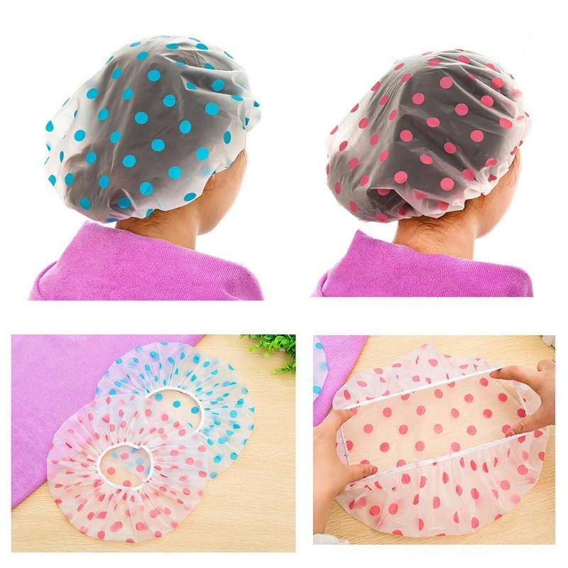 3 Pcs Waterproof Bath Caps Plastic Reusable Shower Caps Elastic Band Bath Hair Hat for Women Men - Shower Caps