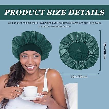 4PCS Silk Bonnet for Sleeping – Satin Hair Wrap Caps with Elastic Wide Band for Curly Hair, Shower Cap for Men and Women (Black, Peacock Blue, Pink, Khaki)