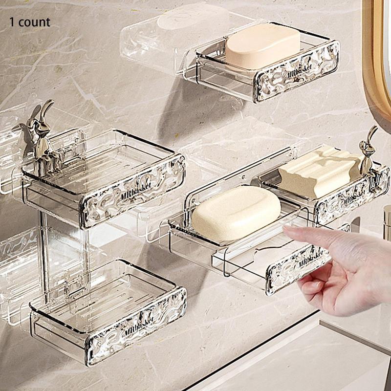 Wall Mounted Soap Dish, 1 Count Double Layer Soap Bar Holder, Punch Free Soap Bar Storage Rack, Home Organizer for Bathroom