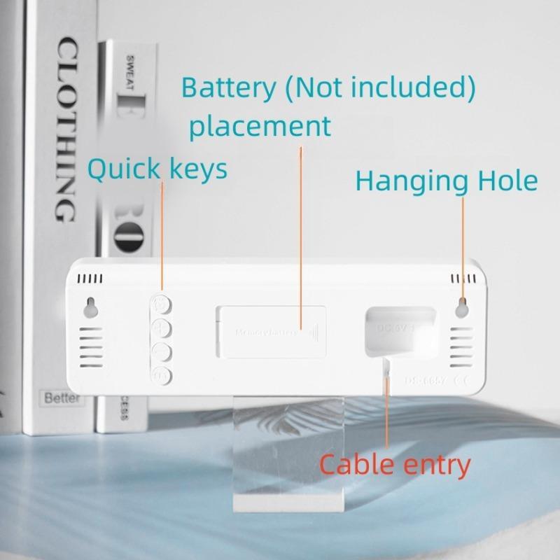 Digital Alarm Clock, 1 Count USB battery Powered Multi-functional Rectangular Date Temperature Humidity Display Alarm Clock, Home Decor Clock for Living Room Bedroom Office School(without Battery)