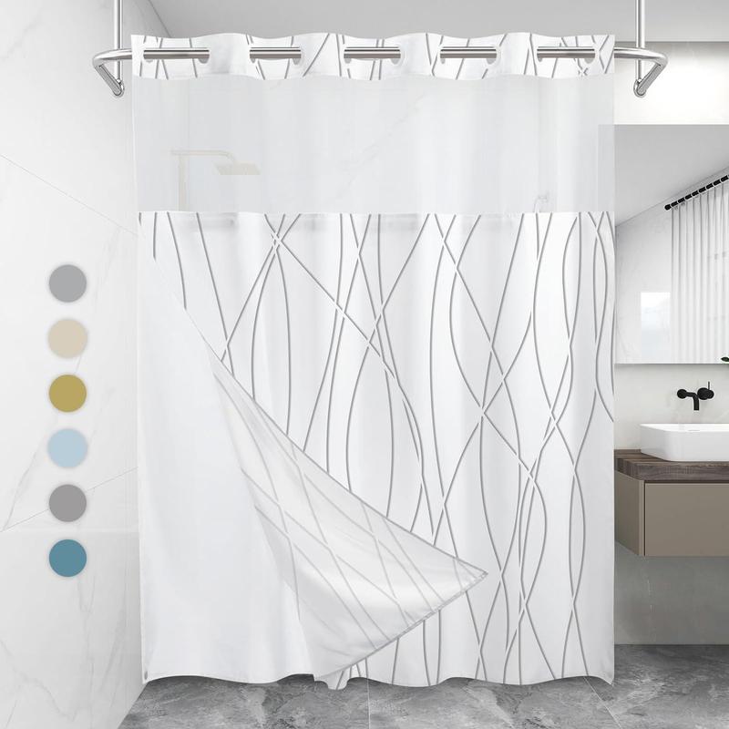 Curve Stripe Pattern Shower Curtain, 1 Count Modern Waterproof Shower Curtain, Bathroom Partition Curtain for Home Hotel Salon Dormitory Decor