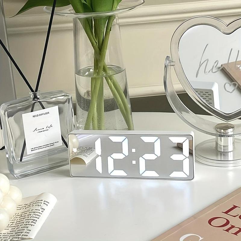 Led Mirror Alarm Clock, 1 Count Modern Exquisite Sound Control Battery Powered Digital Clock, Desktop Electronic Clock for Bedroom Office Home Decor(without Battery)