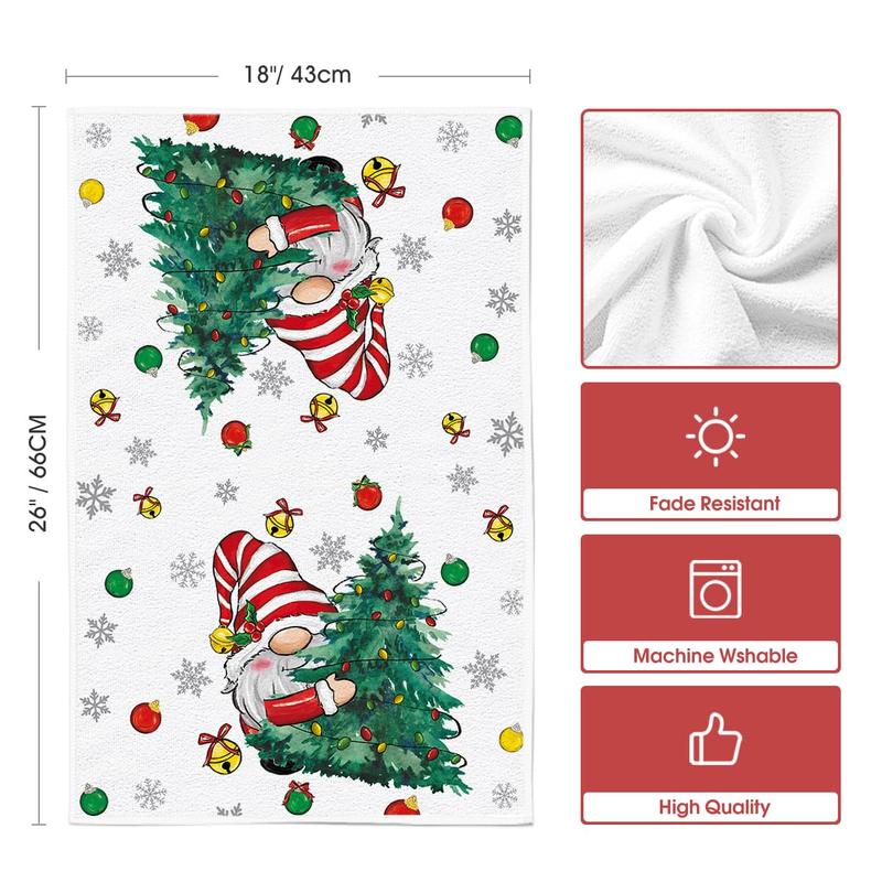 Gnomes Xmas Trees Christmas Kitchen Towels Dish Towels, 18x26 Inch Daily Seasonal Winter Decoration Hand Towels Set of 2