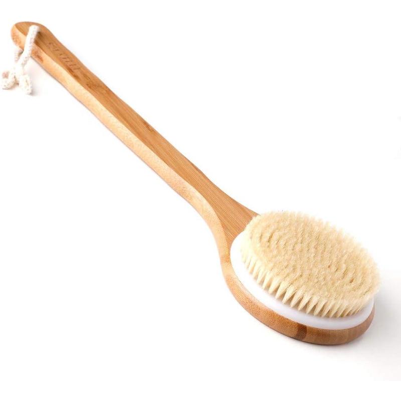 Body Brush Dry Brushing Back Scrubber Shower Bath Brush Bamboo Wood Long Handle  Bristles exfoliating Massage Improve Blood Circulation Cellulite