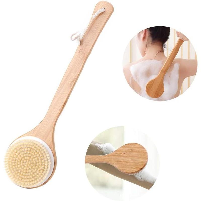 Body Brush Dry Brushing Back Scrubber Shower Bath Brush Bamboo Wood Long Handle  Bristles exfoliating Massage Improve Blood Circulation Cellulite