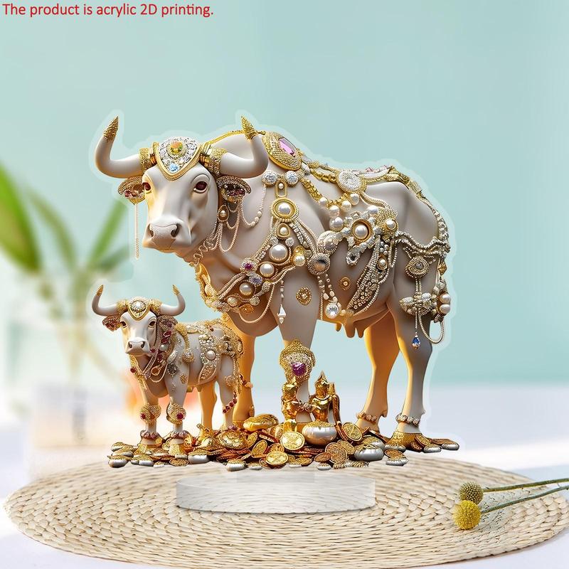 Luxurious Jewel-decorated Cow Design Desktop Decoration, 1 Count Exquisite Acrylic Ornament, Home Decor, Gift for Friends & Family