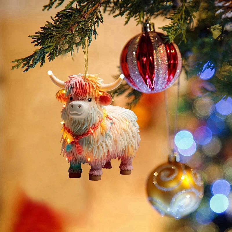 Highland Cow Design Christmas Tree Hanging Ornament, 1 Count Creative Acrylic Hanging Decoration, Festive Decorations for Home Party