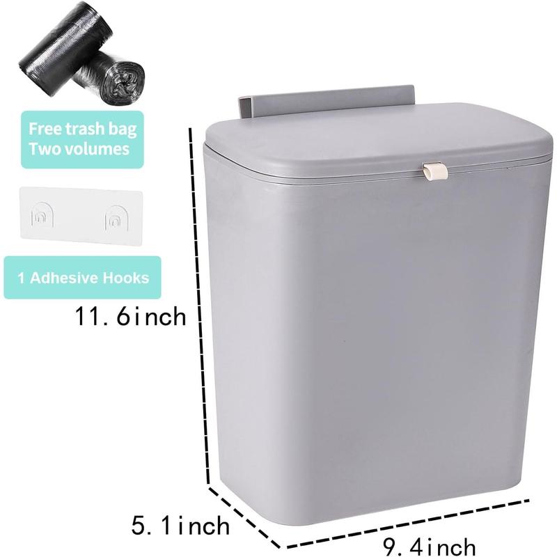 2.4 Gallon Small Kitchen Trash Can with Lid,9L Hanging Trash Can for Kitchen Cabinet Door,Food Waste Bin for Kitchen,Counter Waste Basket for Cabinet Bathroom RV Bedroom Camping