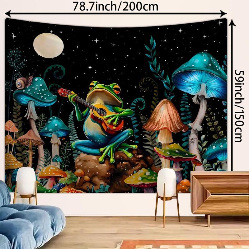 Frog & Mushroom Pattern Tapestry, 1 Count Wall Hanging Blanket with Installed Accessory, Wall Art Decor for Home Living Room Bedroom