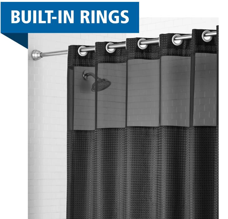 Easy Hang Fabric Shower Curtain with Built-in Rings, 70