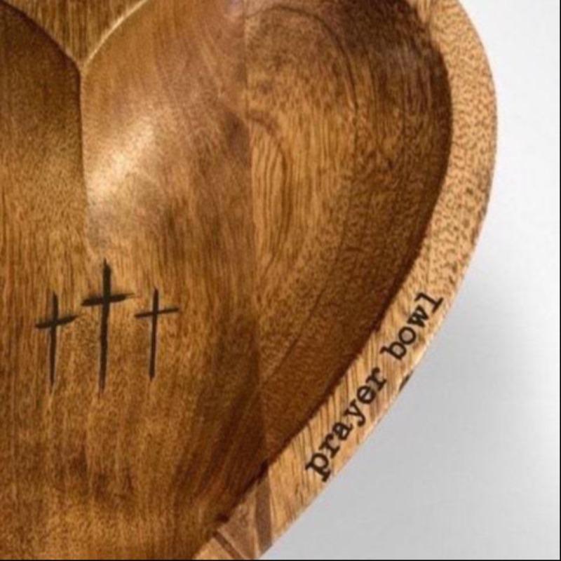 Wooden Heart Shaped Prayer Bowl, 1 Count Wooden Prayer Bowl with 1 Count Card, Religious Decoration for Home Living Room Bedroom