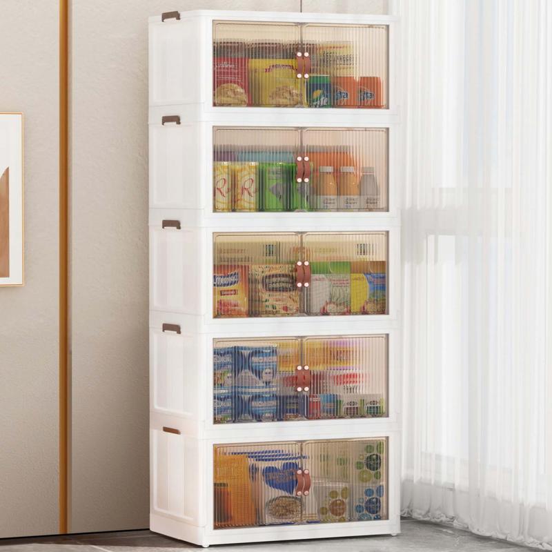 NLDD's 5-Tier Stackable Cabinet Organiser: Collapsible Storage Boxes with Lids & Doors, Versatile, Dustproof for Every Room, Kitchen, Security