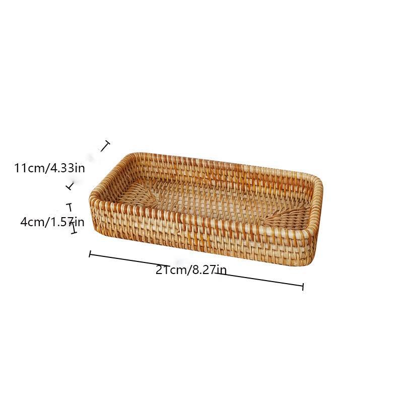 Woven Rattan Tea Basket, 1 Count Rectangular Serving Tray, Cosmetic Tray, Home Organizer for Living Room & Bedroom & Kitchen