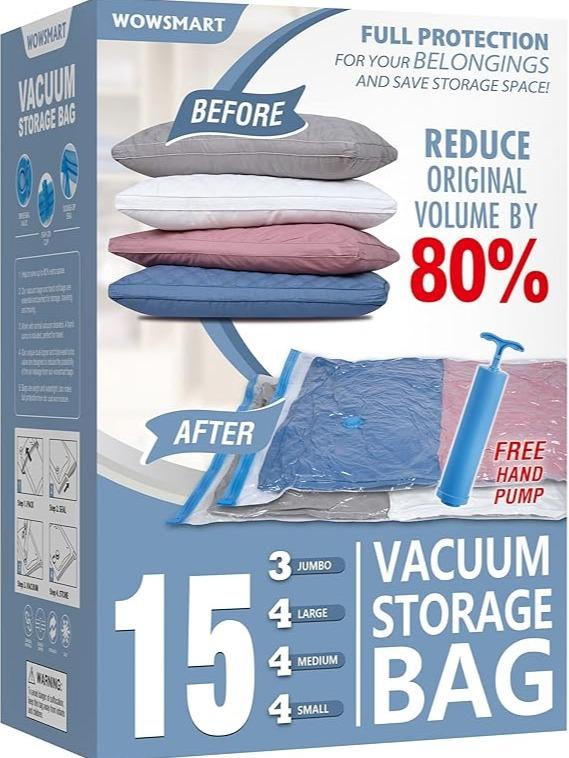 18x Combo Vacuum Storage Bags, Vacuum Sealed Storage Bags with Free Hand Pump, Vacuum Seal Bags for Clothing Pillows Towel Blanket Bedding Vacum bag