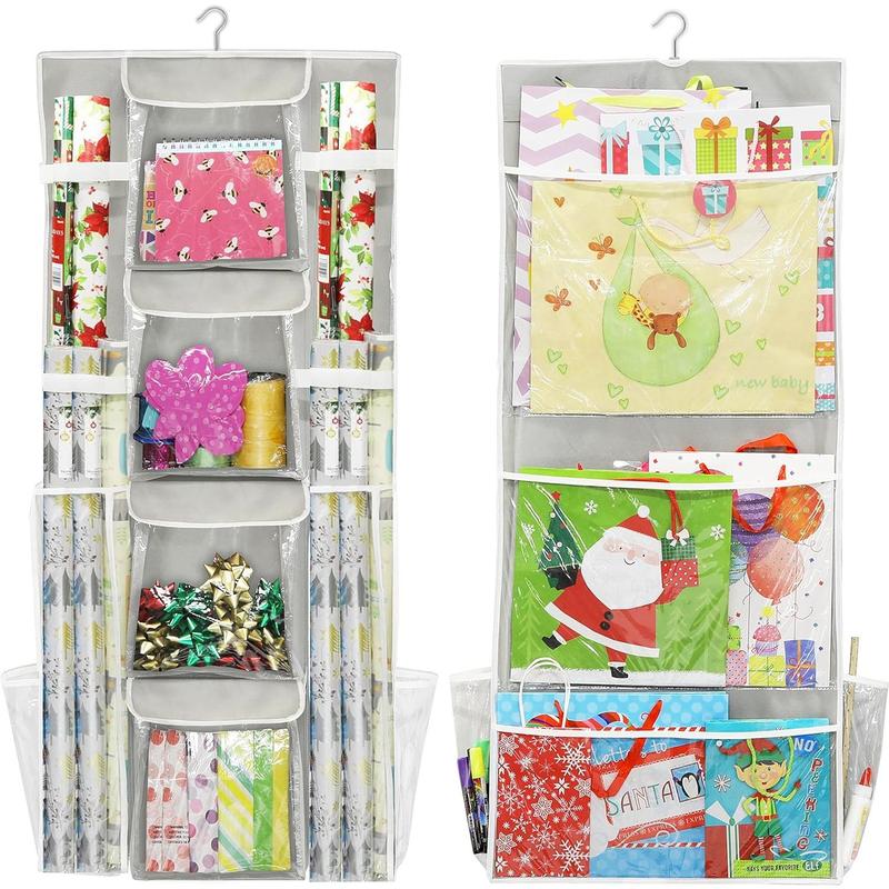 Double-Sided Hanging Gift Wrap Organizer Storage Pockets, (Set of 1)