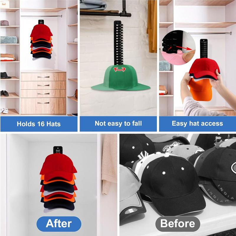 Hat Organizer for Baseball Caps, 1 Pack Hat Rack Adhesive Hat Hooks for Wall Hold Up to 16 hats, Hat Storage Display Hat Hanger Holder for Door Closet, Patent Pending Hangable