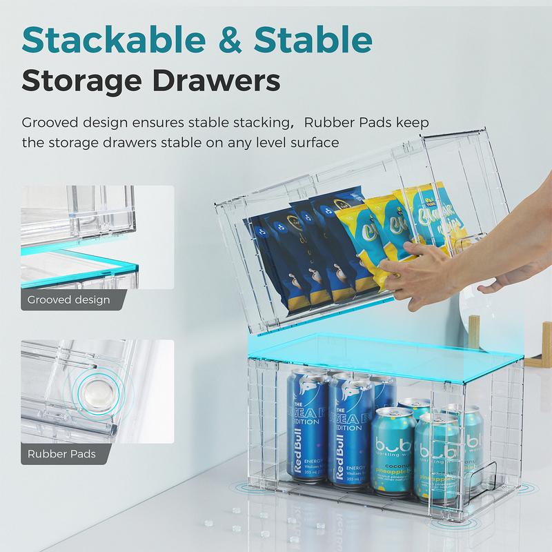 Oylik Large Stackable Storage Drawers, Clear Acrylic Organizer with Handles, BPA Free Food Storage Containers, Cabinet, Under Sink Organization Boxes pantry organization drawer organizer