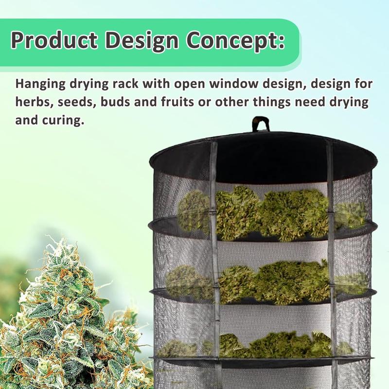 Growsun Herb Drying Rack, Hanging Mesh Drying Rack, 8 Tiers 24 inch Diameter, Large Plants Dry Rack