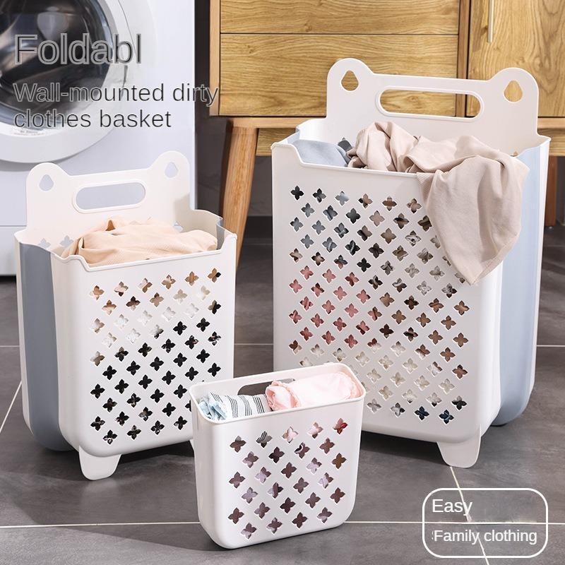 Foldable Wall Mounted Laundry Basket, 1 Count Large Capacity Plastic Clothes Toy Storage Basket with Handle, Household Storage Organizer for Home Bathroom