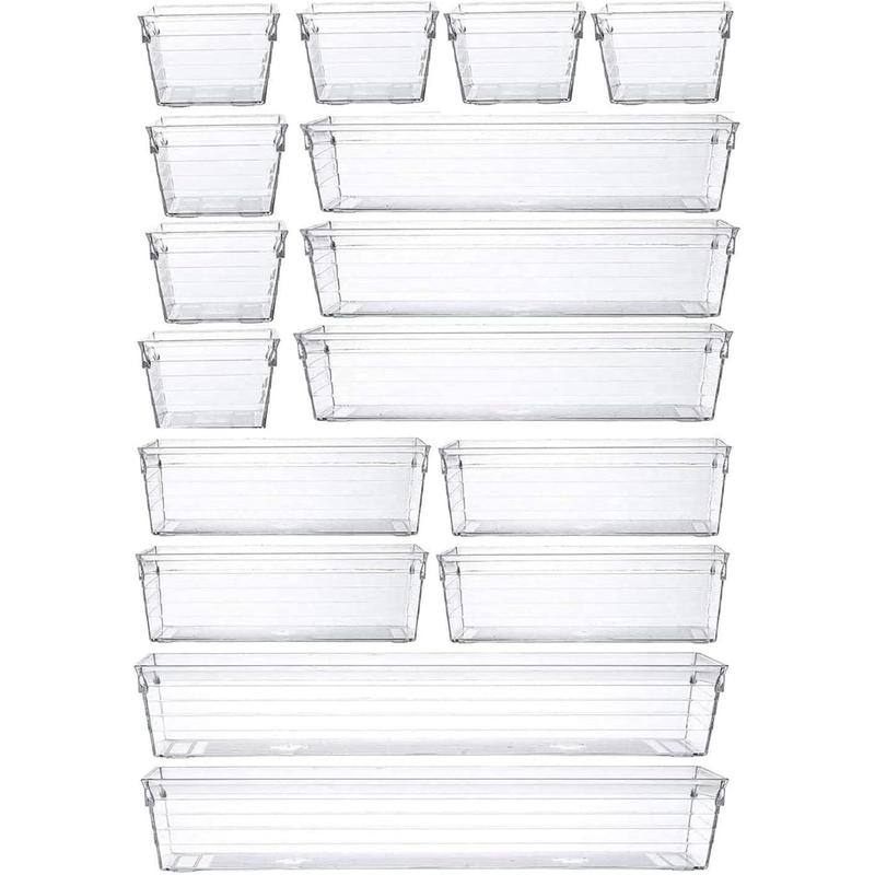 Drawer Organizer Storage Trays for Makeup, Kitchen, Bedroom, Office, Desk, Versatile Plastic Clear Drawer Organizer.