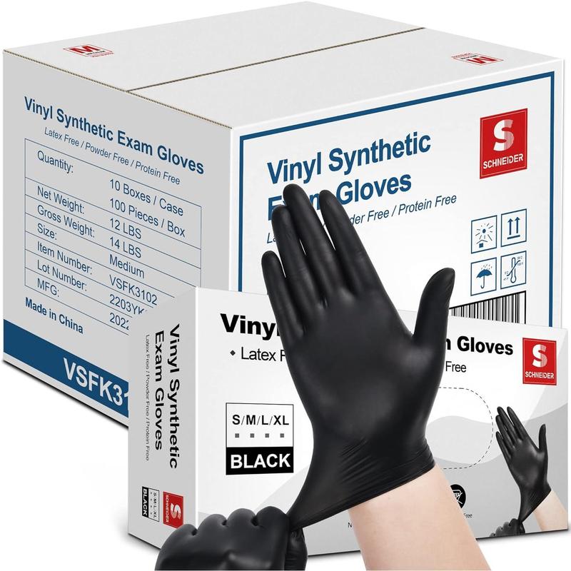 Schneider Black Vinyl Exam Gloves, 4 mil, Disposable Latex-Free Plastic Gloves for Medical, Cooking & Cleaning, 100-ct Box lubed gloves