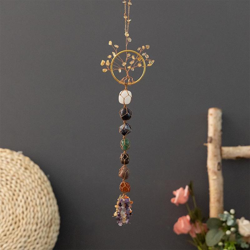 Colorful Woven Stone Pendant, Boho Style Dream Catcher, Hanging Decor for Home Living Room Courtyard Garden Window Decoration