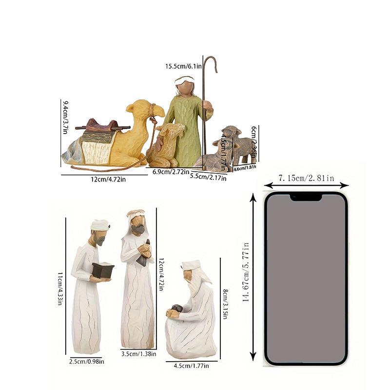 Camel & Lamb & People Design Figure Resin Decoration, 7 Counts set Religious Home Decor Ornament, Desktop Decoration for Living Room Bedroom