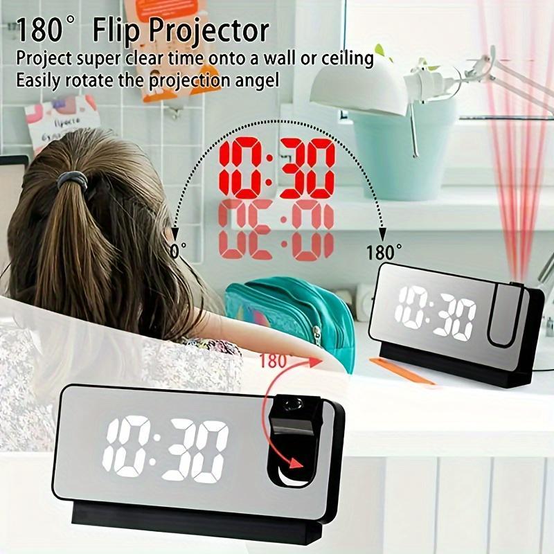 1pc Projection Alarm Clock, Digital Wall Clock, Bedroom Digital Clock for Heavy Sleepers, 180° Projector Dimmer USB Plug Bedroom Ceiling Projection Clock 2024 New