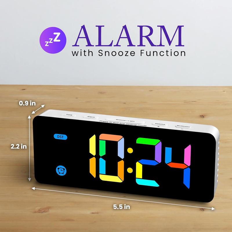 Alarm Clock for Kids -Digital Clock with 7 Color, 4 Dimmable Backlight & 3 Adjustable Volumes, 12 24 Hour, Snooze, Small Clocks for Classroom Bedroom Decor Set