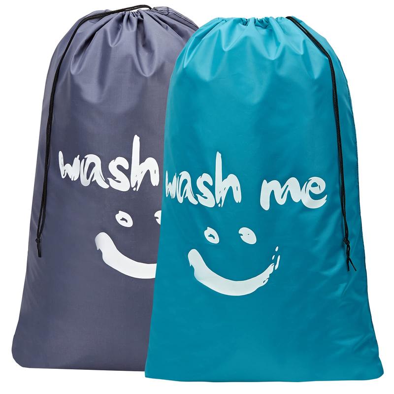 2 Pack XL Wash Me Travel Laundry Bag, Dirty Clothes Organizer, Large Enough to Hold 4 Loads of Laundry, Easy Fit a Laundry Hamper or Basket