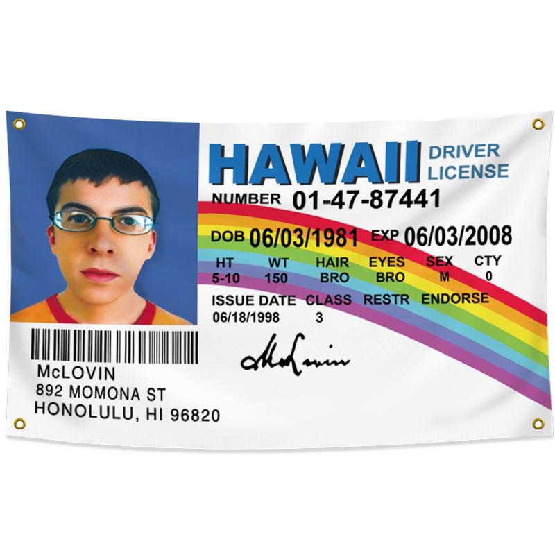 Mclovin ID Flag Fake Driver License 3x5 ft Mclovin Tapestry, Polyester with 4 Brass Grommets, Mc Loving Funny flags Poster for College Dorm Outdoor Banner