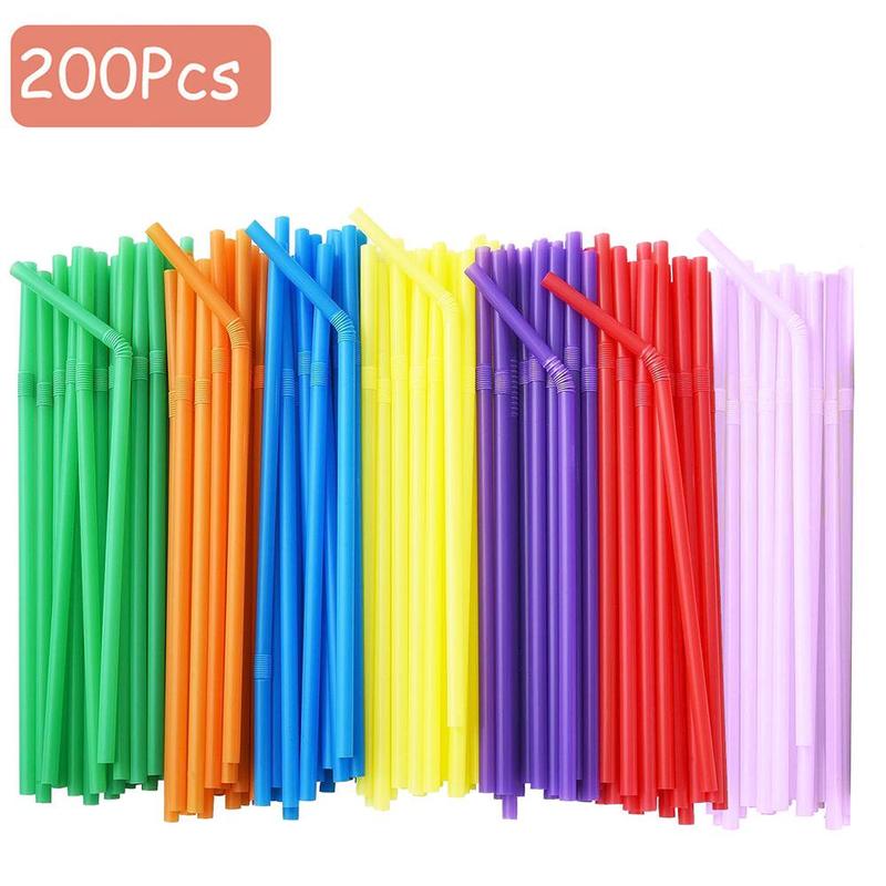 Colorful Disposable Drinking Straws, 200pcs Portable Bendable Plastic Drinking Straws, Drinking Supplies for Home Party Festival Picnic Outdoor Dining Room