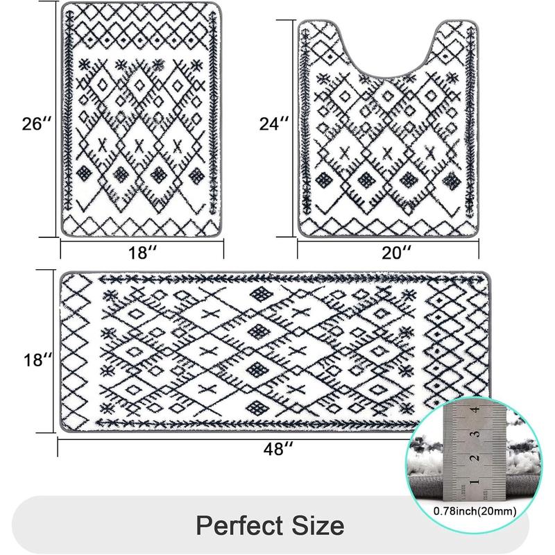 Bathroom Rug Sets 3 Piece Non Slip Bathroom Shower Rugs with U-Shaped Contour Toilet Mat Absorbent Microfiber Bath Mats for Bathroom Bath Rugs Washable Shaggy Bathroom Floor Carpet