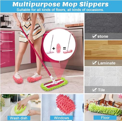 4 Pairs Shoes Cover Dust Duster, Multi Function Reusable Mop Slippers, Microfiber Dust Mops, Multi Purpose Floor Cleaning Shoes for Bathroom, Office, Kitchen, House Polishing Cleaning