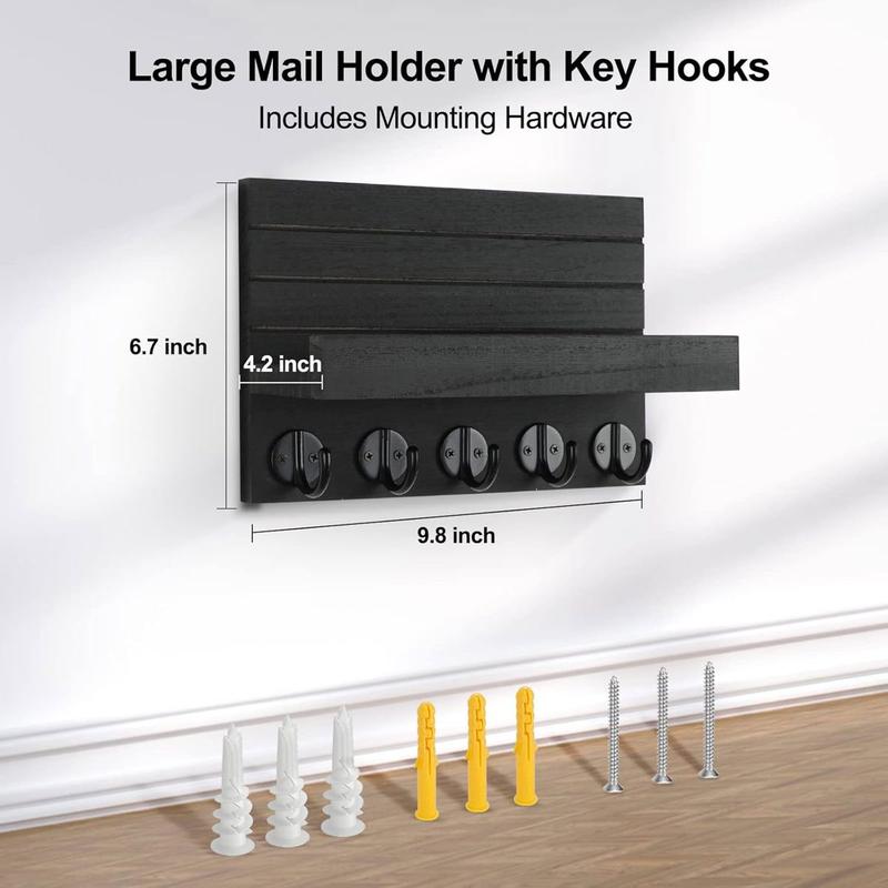 Key Holder for Wall, Decorative Key and Mail Holder with Shelf Has Large Hooks for Bags, Coats, Umbrella Paulownia Wood Key Hanger with Mounting Hardware (9.8 inch W x 6.7 inch H x 4.2 inch D)