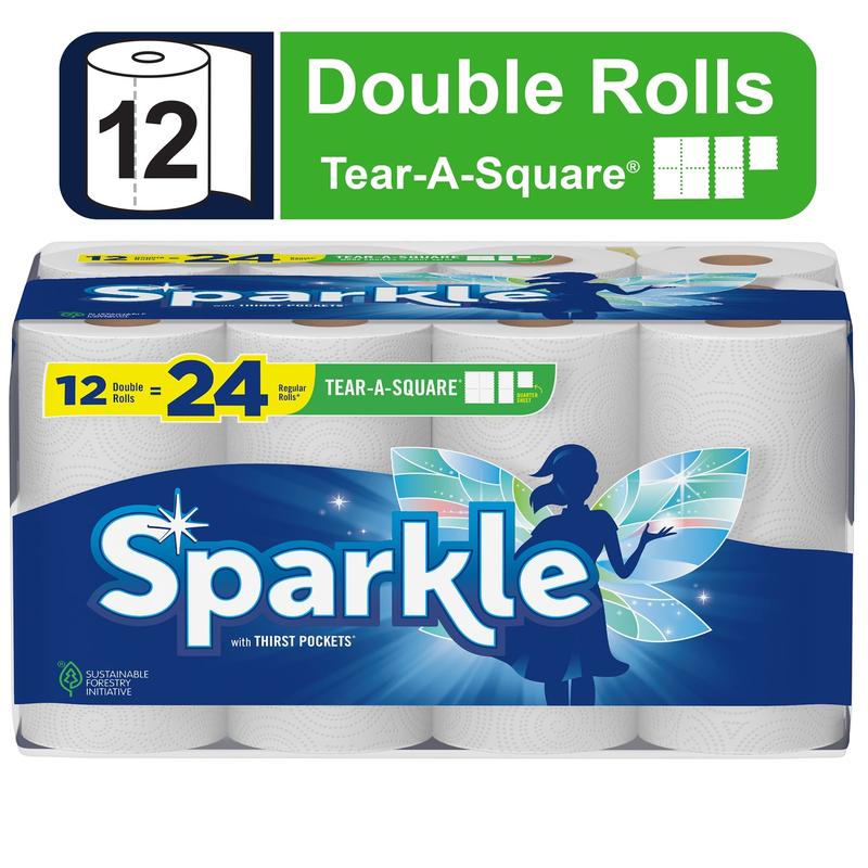 Sparkle Tear-a-Square Paper Towels, 12 Double Rolls