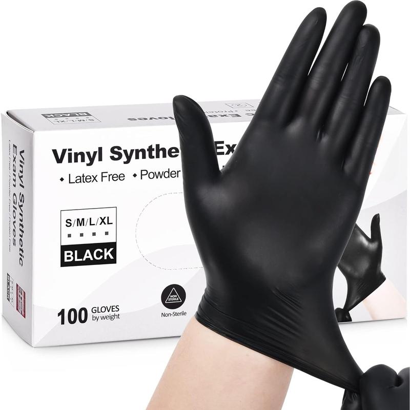 Black Vinyl Exam Gloves, 4 mil, Disposable Latex-Free Plastic Gloves for Medical, Cooking & Cleaning, 100-ct Box Household Kitchen Rubber