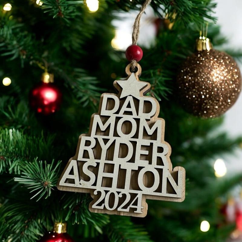 Personalized Rustic Christmas Tree Ornament for Festive Home Decor with Customizable Names - Gift Wood Decoration Traditional