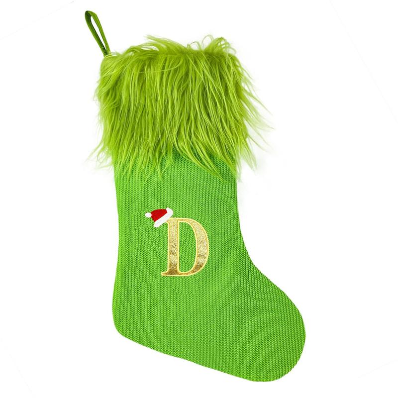 Letter Pattern Christmas Stocking, 1 Count Christmas Themed Stocking with Pom Pom Decor, Hanging Christmas Decoration for Home Party