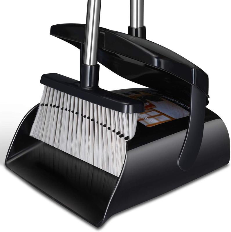 Broom and Dustpan Set with Lid for Home - Upright Dustpan Broom Combo for Apartment and Household Use