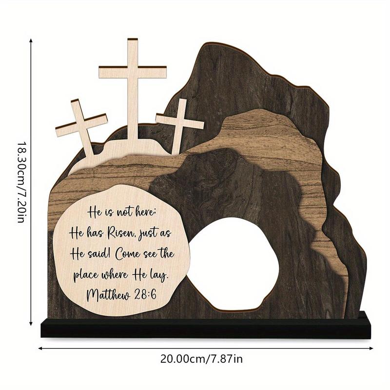 Tomb Resurrection Scene Decoration, 1 Count Wooden Jesus Nativity Themed Cross Pattern Figurines Table Decoration, Christmas Home Ornament for Living Room Bedroom